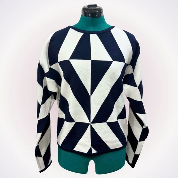 Tahari Blue and White Abstract Print Sweater | Sz S, NWT - Picture 1 of 7